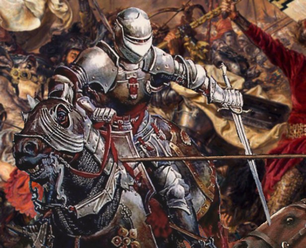 Cavaliere Medievale a cavallo in battaglia